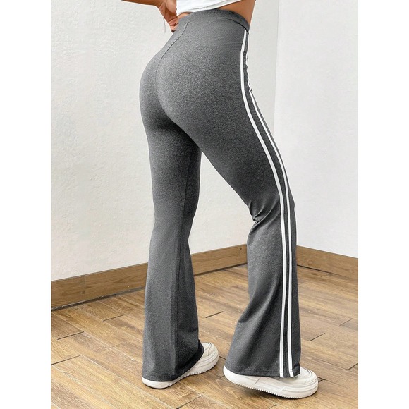 90s Striped Tape Flare Leg Pants black white - Picture 5 of 9